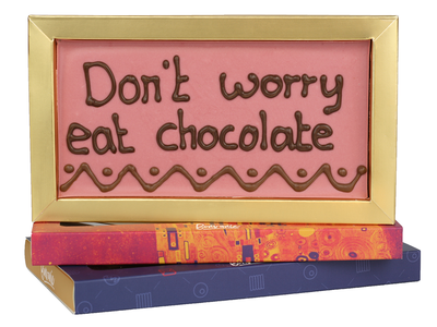 Bonvanie chocolade Don't worry eat chocolate - Chocoladereep met tekst