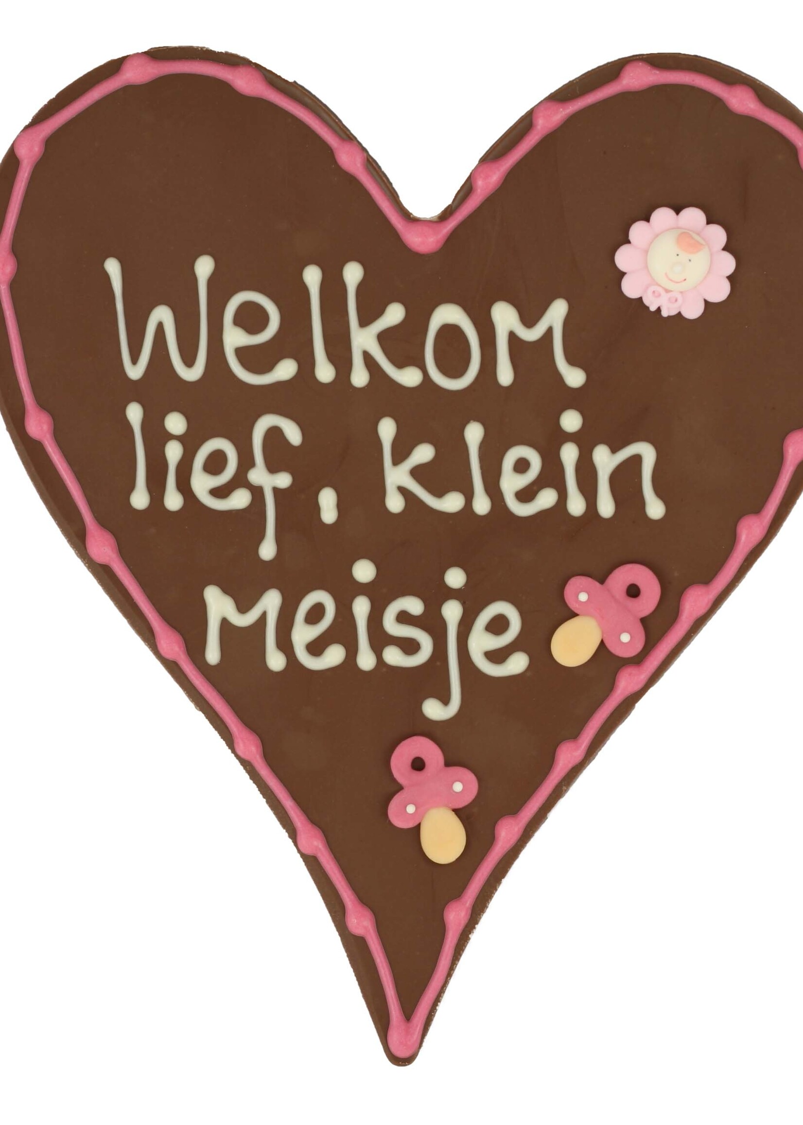 Teddy en Coco chocolade Welkom lief klein meisje - Chocoladehart XL met tekst