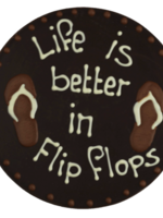 Teddy en Coco chocolade Life is better in flipflops - Rond chocoladeplakkaat