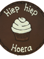 Teddy en Coco chocolade Hiep hiep hoera - Rond chocoladeplakkaat