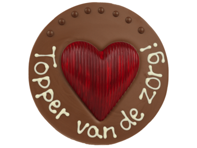 Bonvanie chocolade Topper van de zorg - Rond chocoladeplakkaat met hart