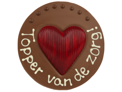 Teddy en Coco chocolade Topper van de zorg - Rond chocoladeplakkaat met hart