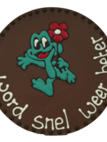 Teddy en Coco chocolade Word snel weer beter - Rond chocoladeplakkaat