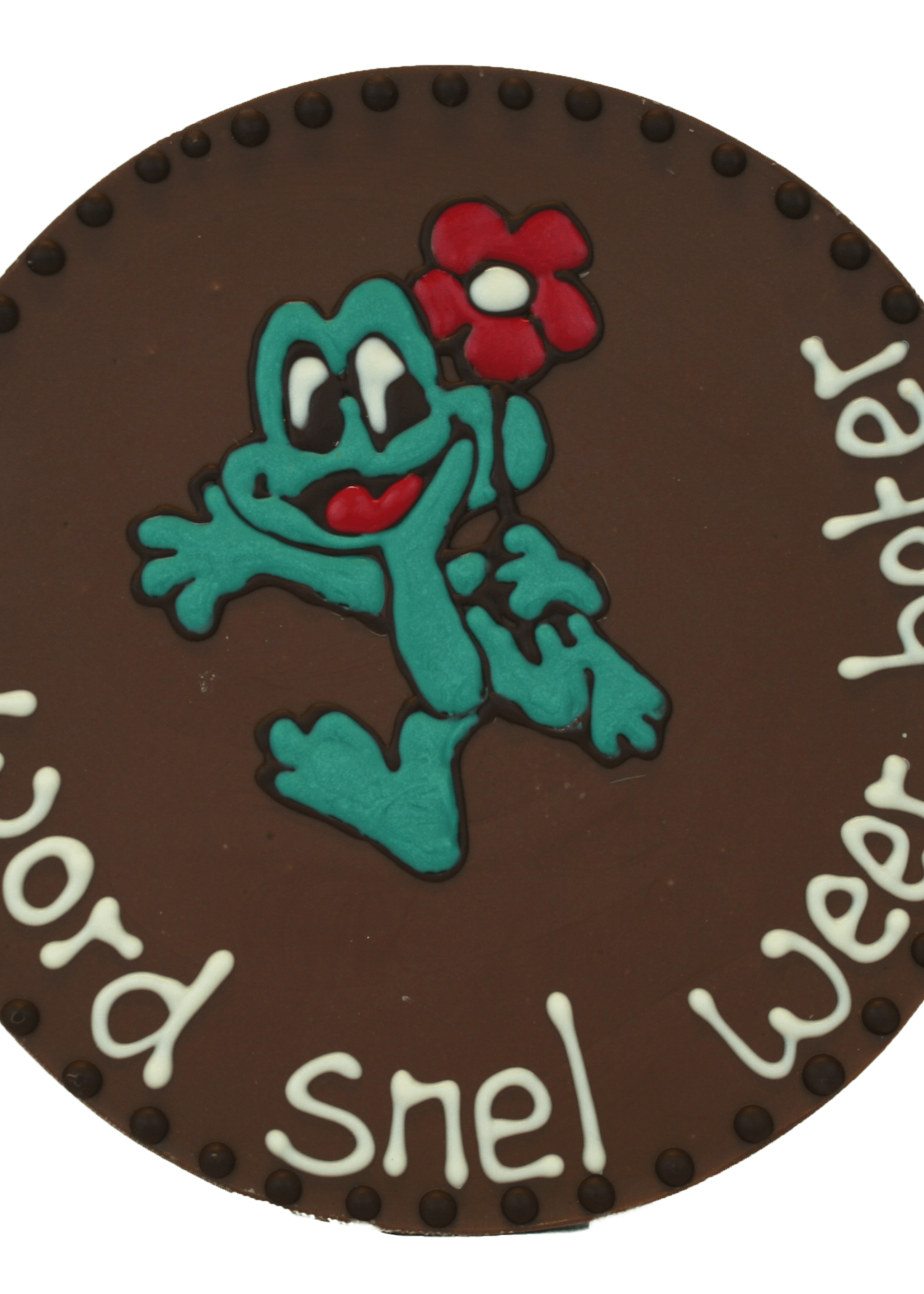 Teddy en Coco chocolade Word snel weer beter - Rond chocoladeplakkaat