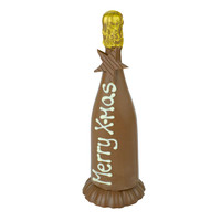 Champagnefles van chocolade met tekst: Merry X-mas