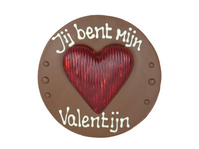 Teddy en Coco chocolade Jij bent mijn Valentijn  - Rond chocoladeplakkaat met hart