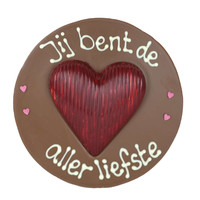 Jij bent de allerliefste  - Rond chocoladeplakkaat met hart