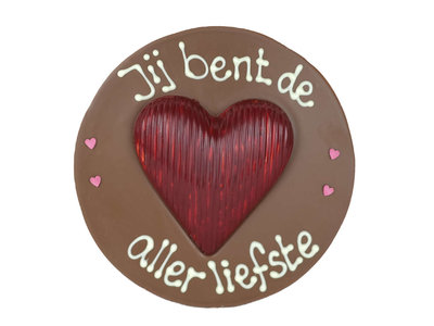 Teddy en Coco chocolade Jij bent de allerliefste  - Rond chocoladeplakkaat met hart