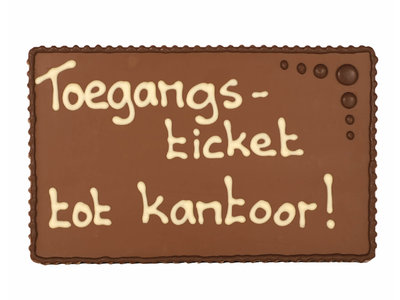 Teddy en Coco chocolade Toegangsticket tot kantoor - Chocoladeplakkaat