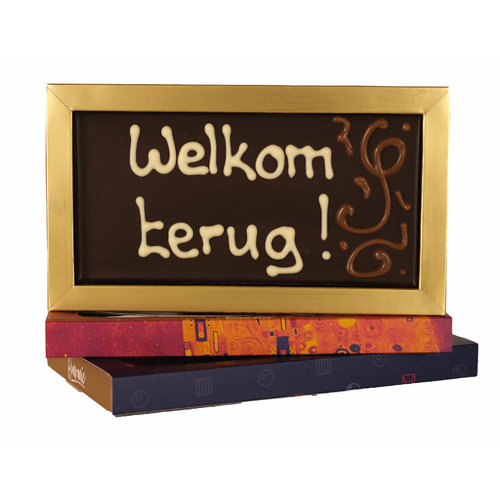 Teddy en Coco chocolade Welkom terug!- Chocoladereep met tekst