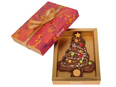 Teddy en Coco chocolade Luxe handgespoten kerstboom van chocolade