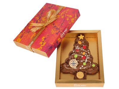 Teddy en Coco chocolade Luxe handgespoten kerstboom van chocolade met logo