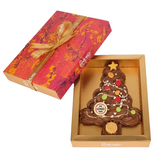 Teddy en Coco chocolade Luxe handgespoten kerstboom van chocolade met logo