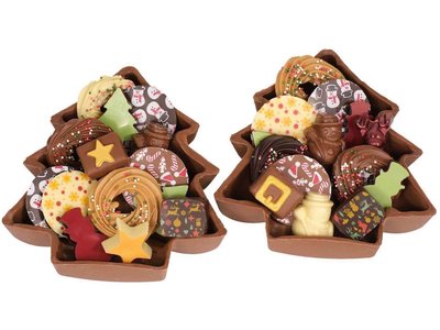 Teddy en Coco chocolade Chocoladekerstboom gevuld met diverse soorten chocolade