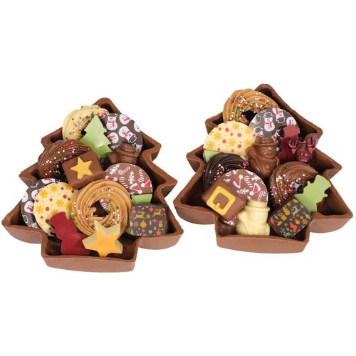 Teddy en Coco chocolade Chocoladekerstboom gevuld met diverse soorten chocolade