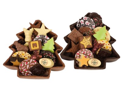 Teddy en Coco chocolade Chocoladekerstboom gevuld met diverse soorten chocolade met logo