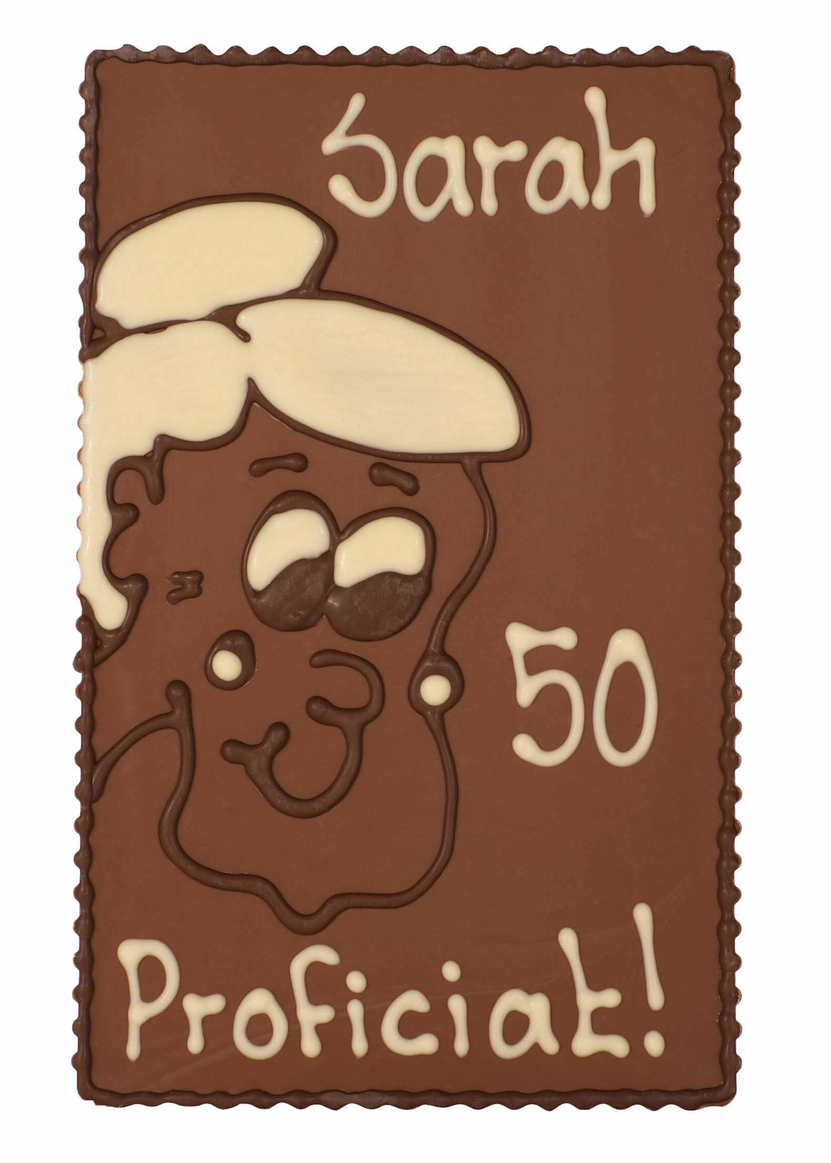 Teddy en Coco chocolade Sarah 50 - Chocoladeplakkaat