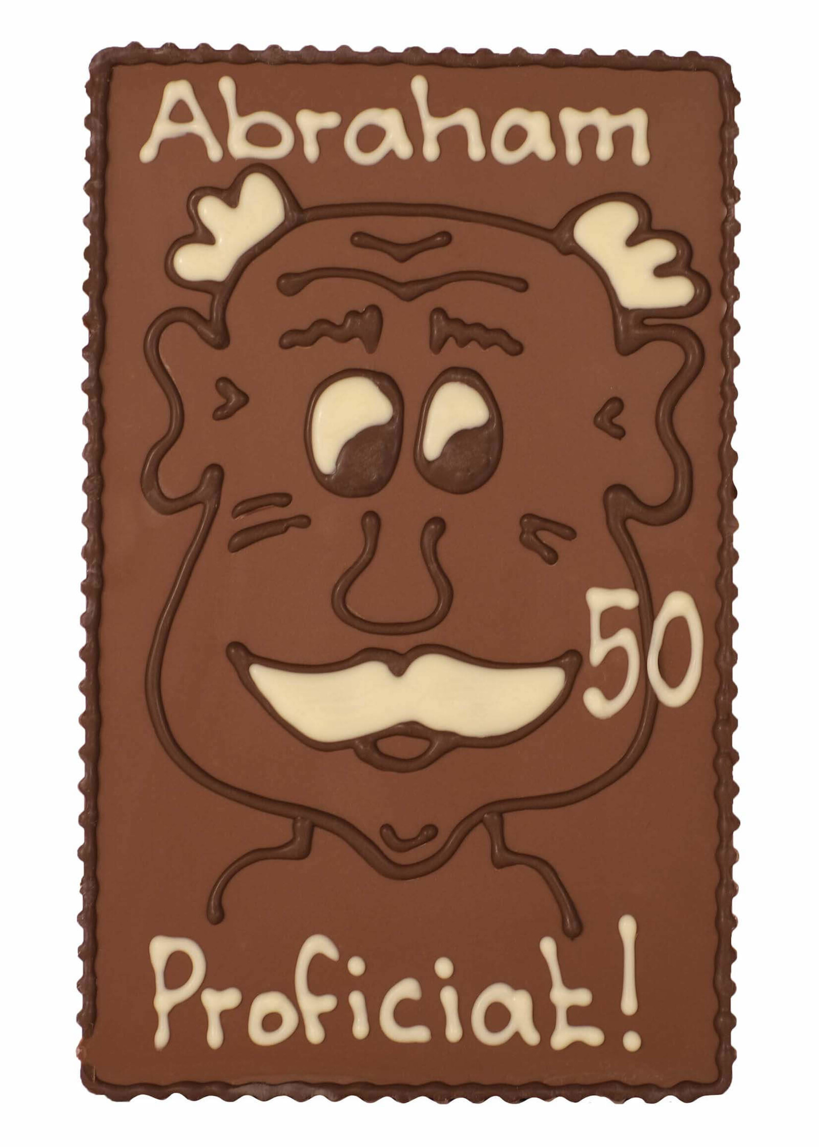 Teddy en Coco chocolade Abraham 50 - Chocoladeplakkaat