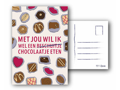 Teddy en Coco chocolade Kaart met tekst: Met jou wil ik wel een beschuitje/chocolaatje eten