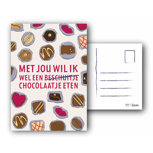 Bonvanie chocolade Kaart met tekst: Met jou wil ik wel een beschuitje/chocolaatje eten