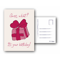 Kaart met tekst: Guess what? It's your birthday!