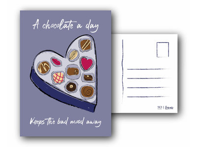 Teddy en Coco chocolade Kaart met tekst: A chocolate a day keeps the bad mood away