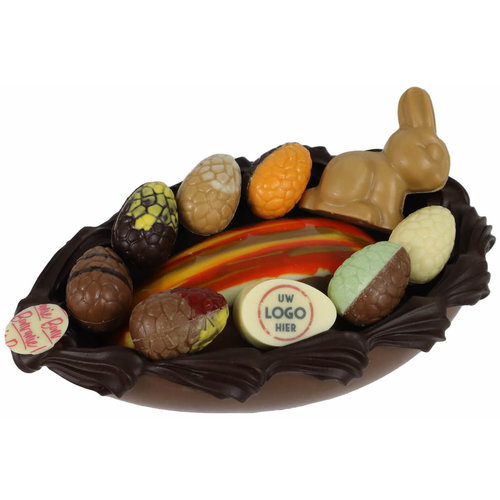 Bonvanie chocolade Paasschaal gevuld met paaschocolade groot met logo
