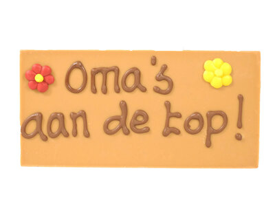 Teddy en Coco chocolade Oma's aan de top! - chocoladereepje met tekst