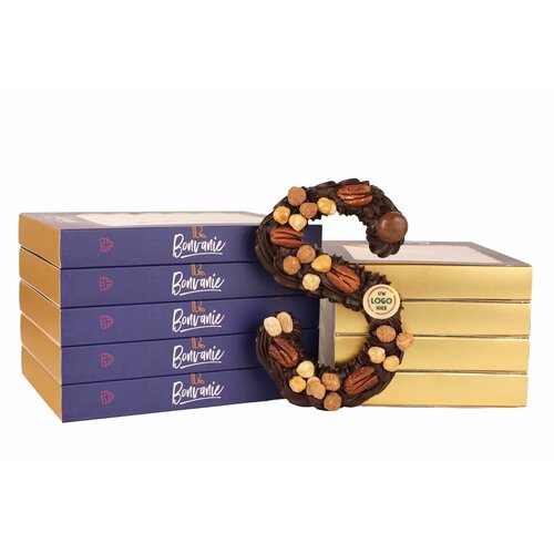 Bonvanie chocolade Luxe handgespoten chocoladeletter gold met logo