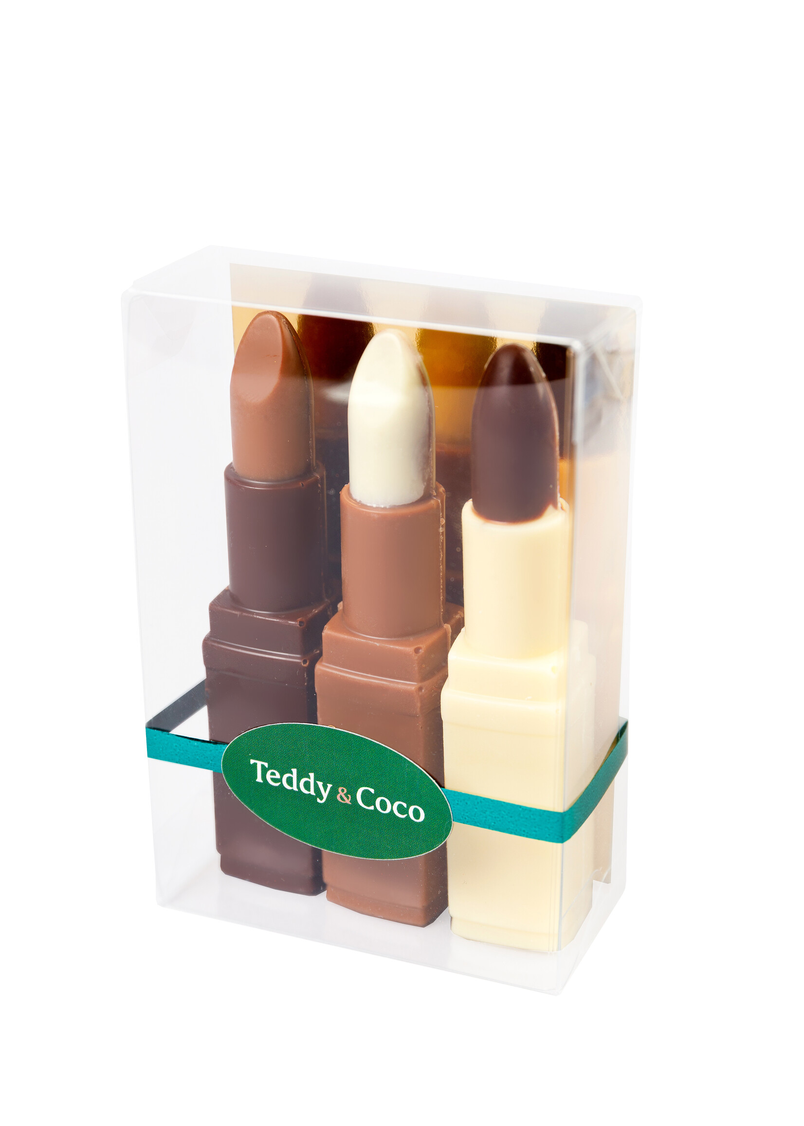 Teddy en Coco chocolade Lipstick van chocolade, 3 stuks