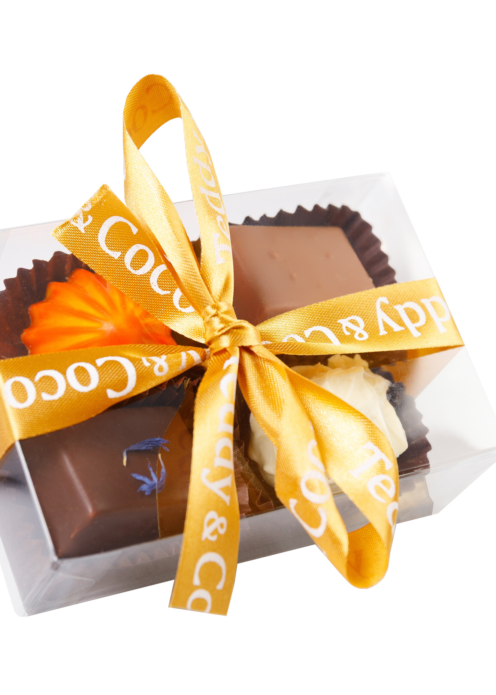 Teddy en Coco chocolade Vier bonbons in mini doosje