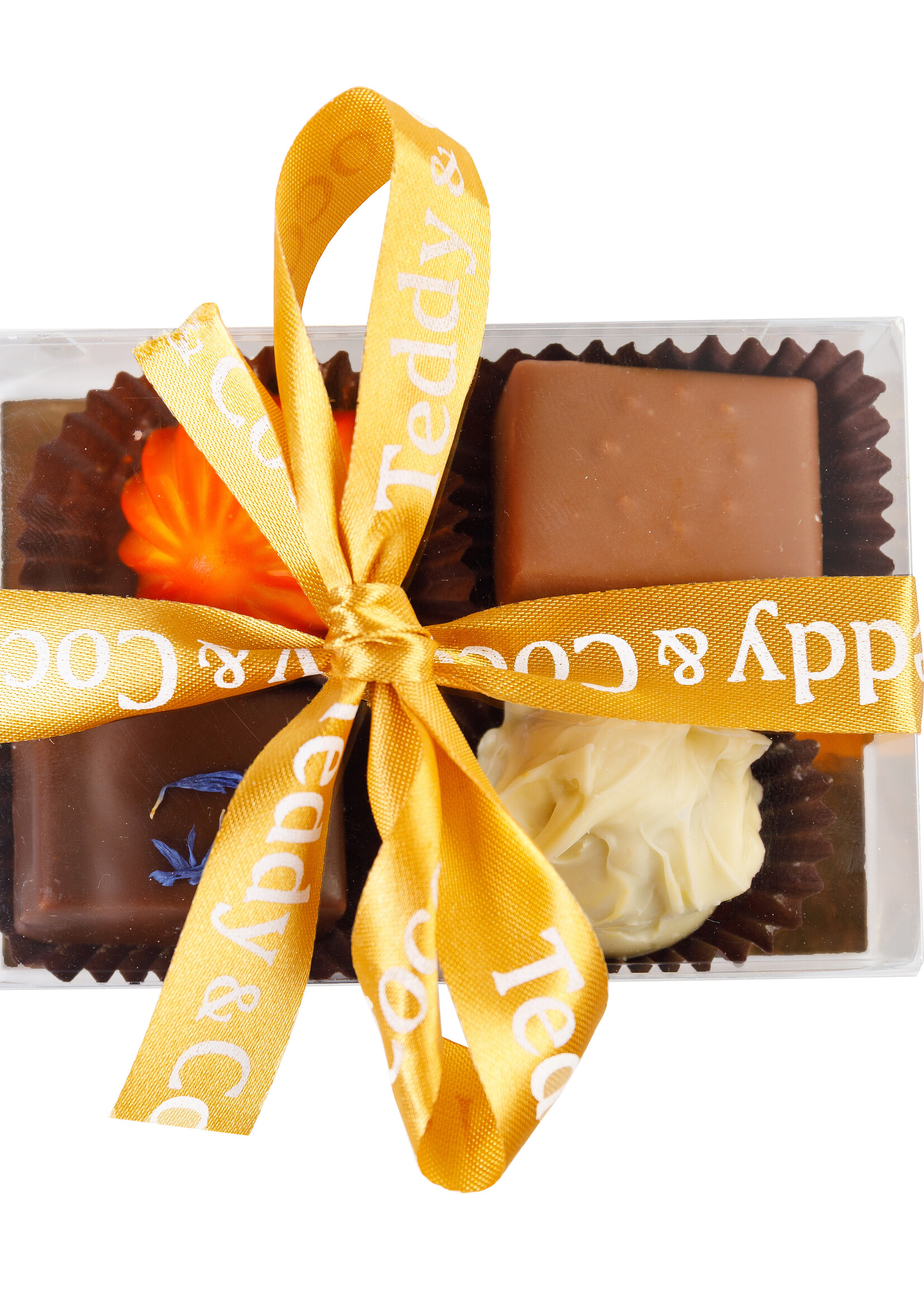 Teddy en Coco chocolade Vier bonbons in mini doosje