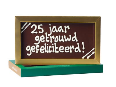 Teddy en Coco chocolade 25 jaar getrouwd - Chocoladereep met tekst