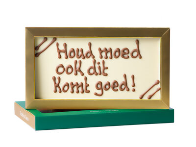 Teddy en Coco chocolade Houd moed ook dit komt goed! - Chocoladereep met tekst