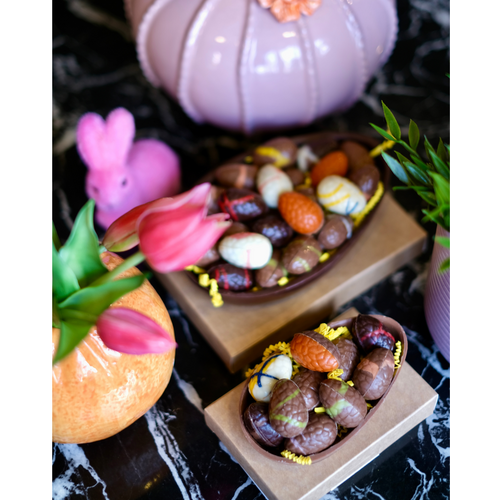 Teddy en Coco chocolade Paasschaal gevuld met paaschocolade
