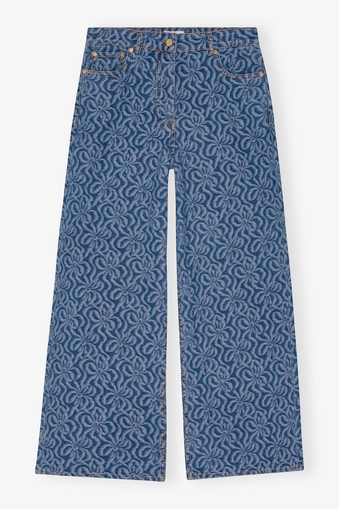 Blue Jacquard Denim Wide Pants