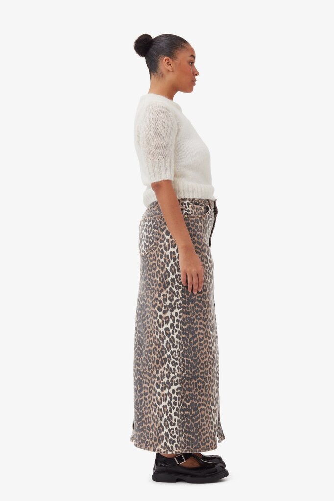 GANNI Leopard  Denim Maxi Skirt