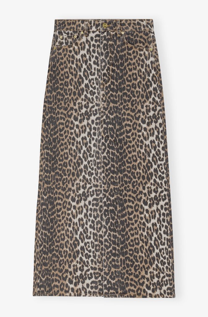 GANNI Leopard  Denim Maxi Skirt