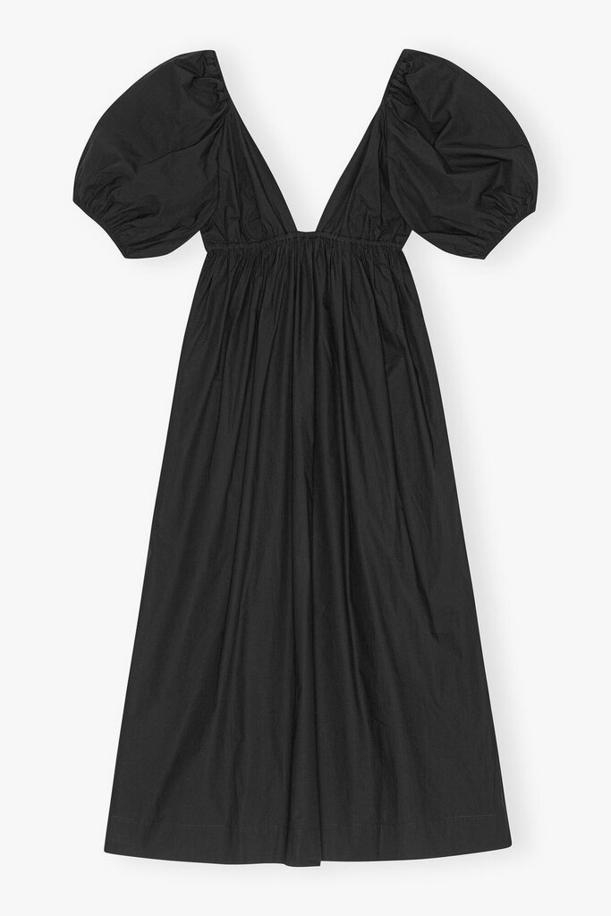GANNI Black Poplin Long Dress