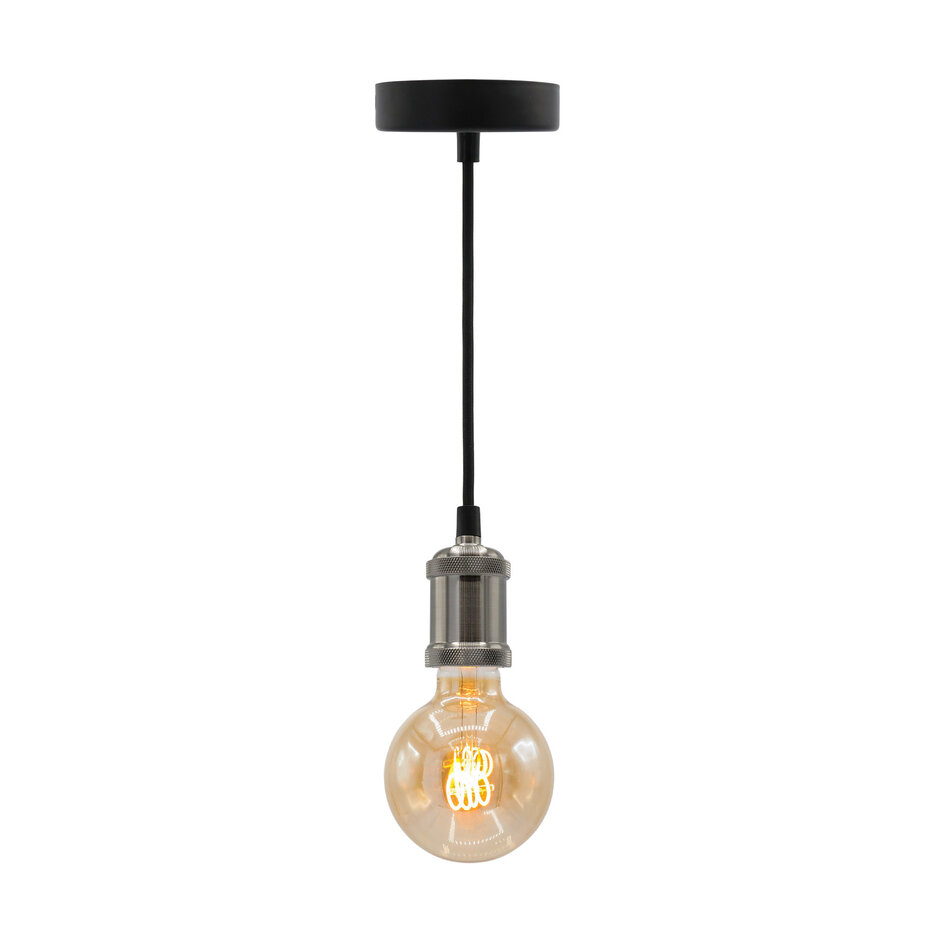 Lampe suspendue moderne en fil d'argent avec lampe XL 5W, verre ambré, 1800K, Ø95