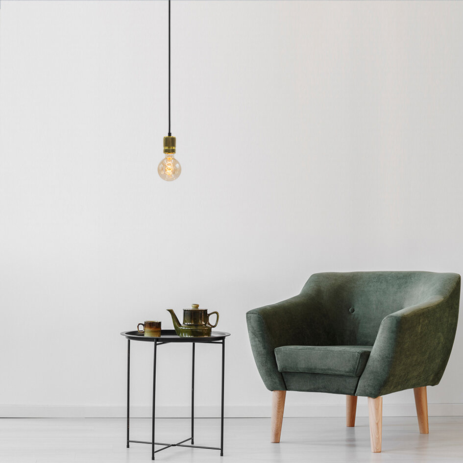 Lampe suspendue dorée avec ampoule XL 5W, verre ambré, 1800K, Ø95