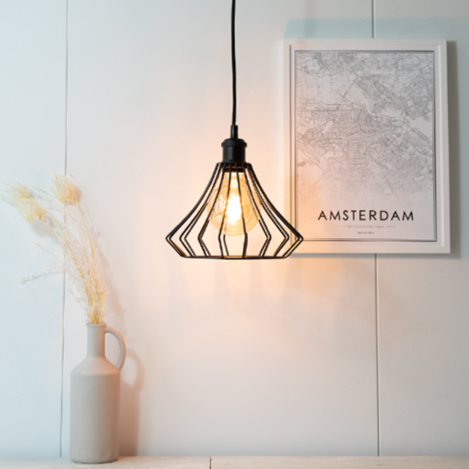 Suspension industrielle Kiki en cage losange noir mat