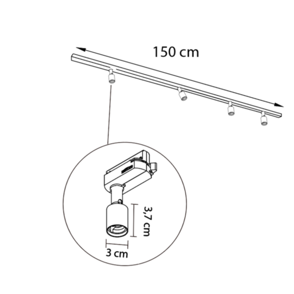 Système de rail moderne monophasé  de 1,5 mètre avec spots Stanley