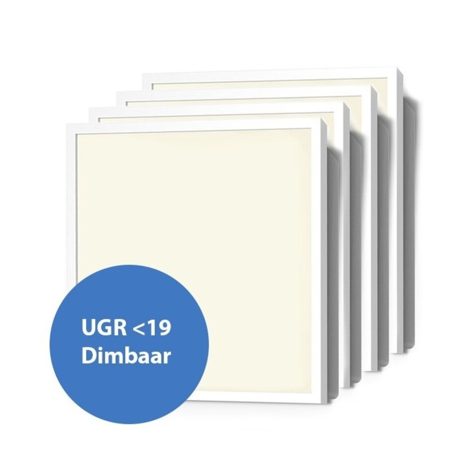 Kit de 4 panneaux LED à gradation, 60 x 60 cm, UGR <19, 30 W, 3000 K - 114 lm/W