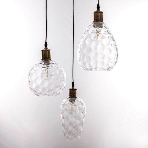 Lampe suspendue design verre transparent à l'effet cabossé 3-lumières - Verona