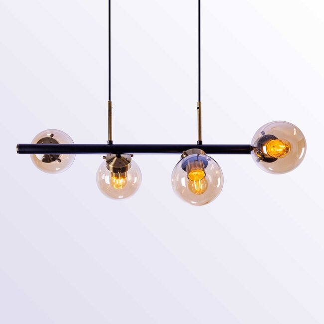 Suspension moderne 4 lumières verre ambré - Saba