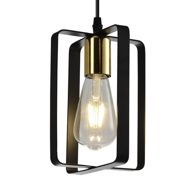 Lampe suspendue industrielle noire avec or - Pisa