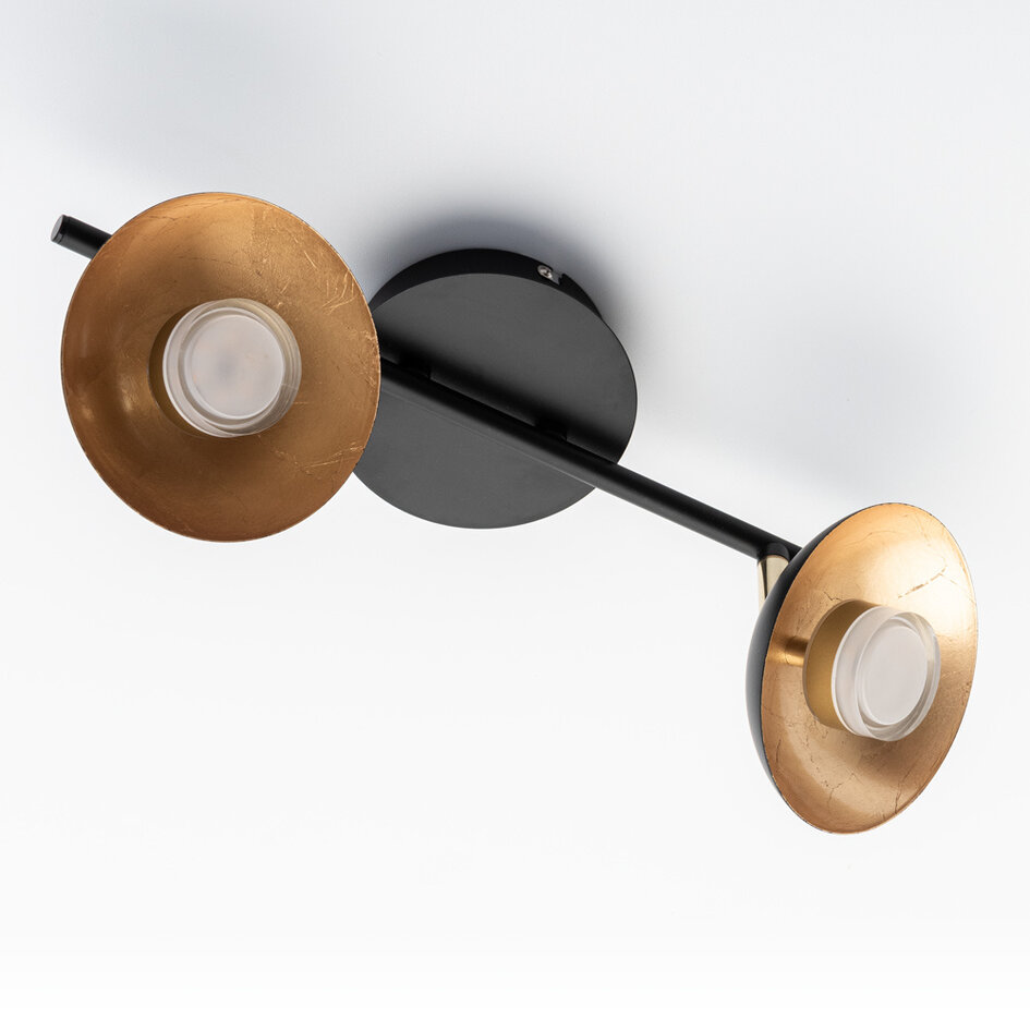 Plafonnier industriel noir et or 2 spots LED - Orchid