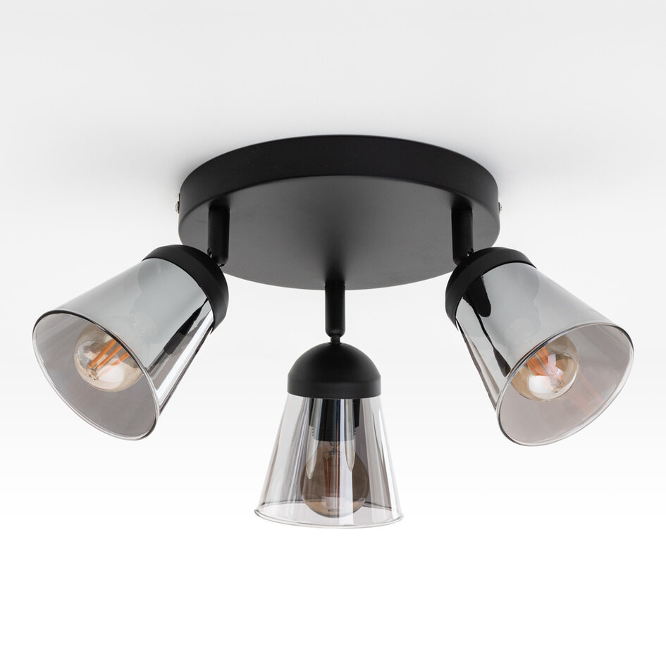 Spot de plafond moderne 3 lumières Toledo - noir mat et fumé