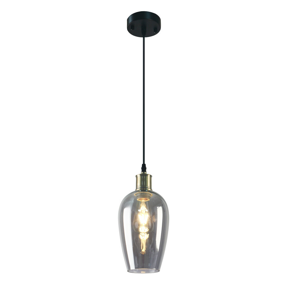 Suspension Verona 1 lumière - verre fumé allongé à effet miroir